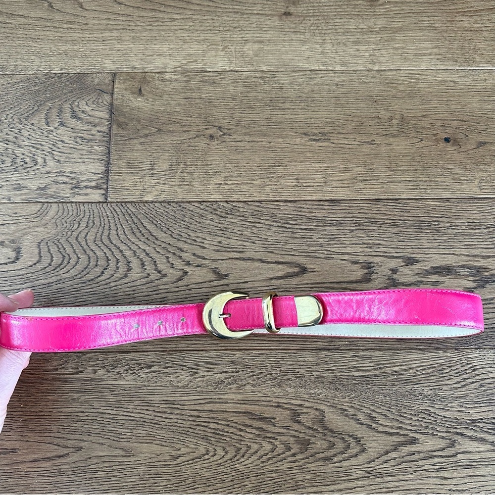 Vintage Beacon Hill Pink Genuine Leather Belt Gold Buckle